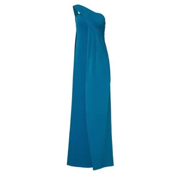 Rachel Zoe Draped Turquoise On Shoulder Kareen Gown Sz 8 - Picture 11 of 12